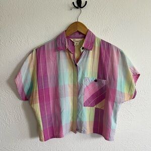 3/$12 Just Naturals Summer Pastels Plaid Crop Top Button Down 100% Cotton Medium
